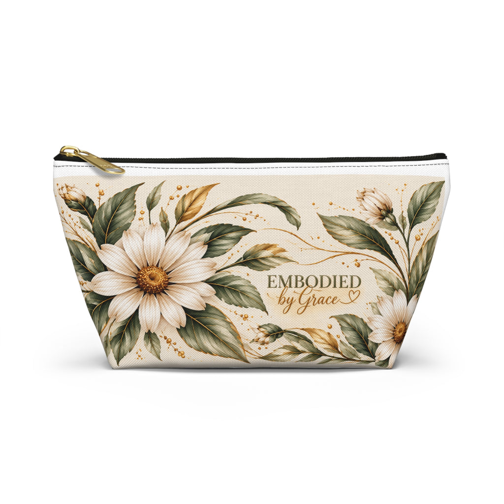 Embodied in Bloom™ Botanical Accessory Pouch — Sage & Gold Daisy Cosmetic Bag