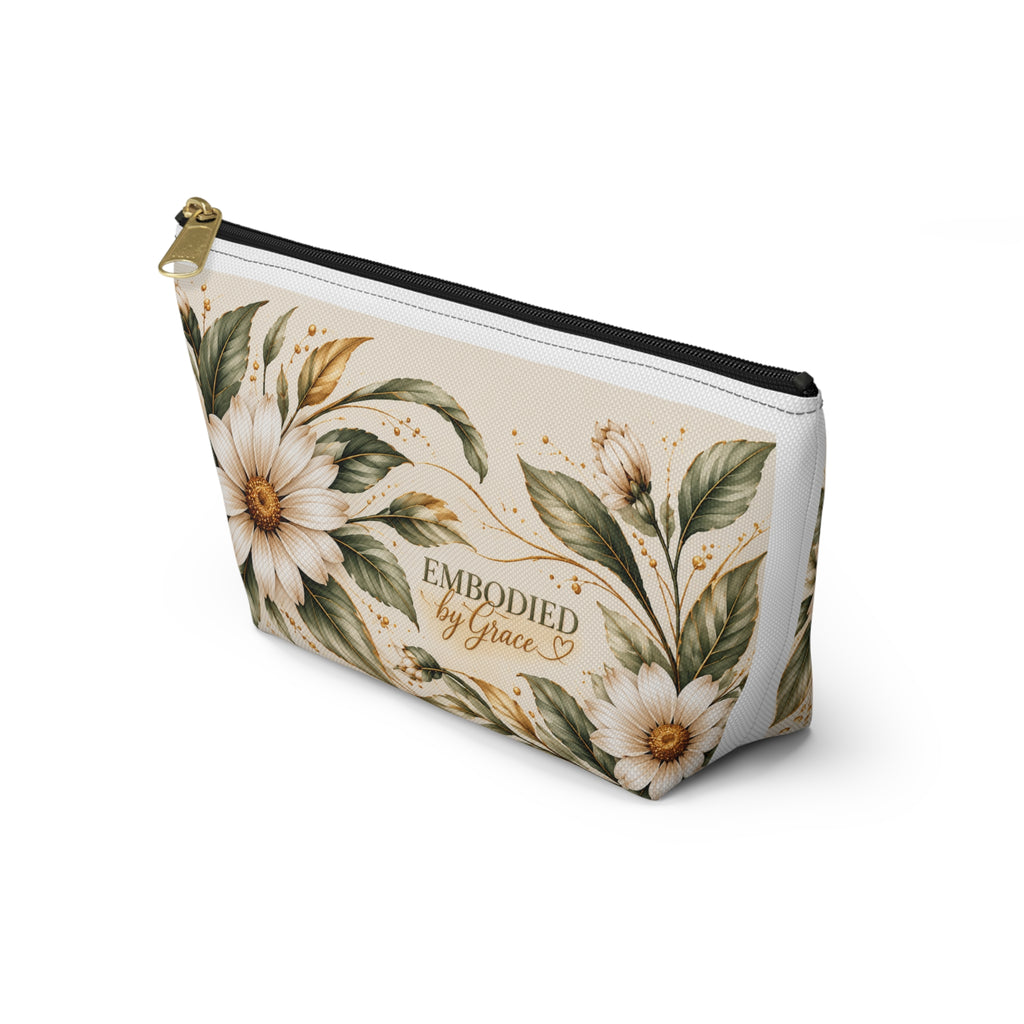 Embodied in Bloom™ Botanical Accessory Pouch — Sage & Gold Daisy Cosmetic Bag