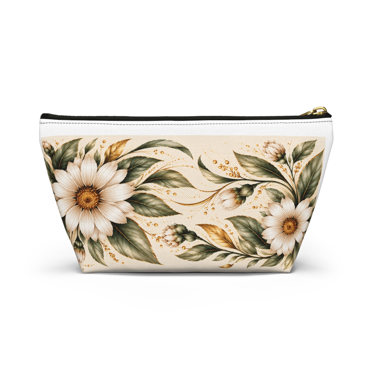 Embodied in Bloom™ Botanical Accessory Pouch — Sage & Gold Daisy Cosmetic Bag