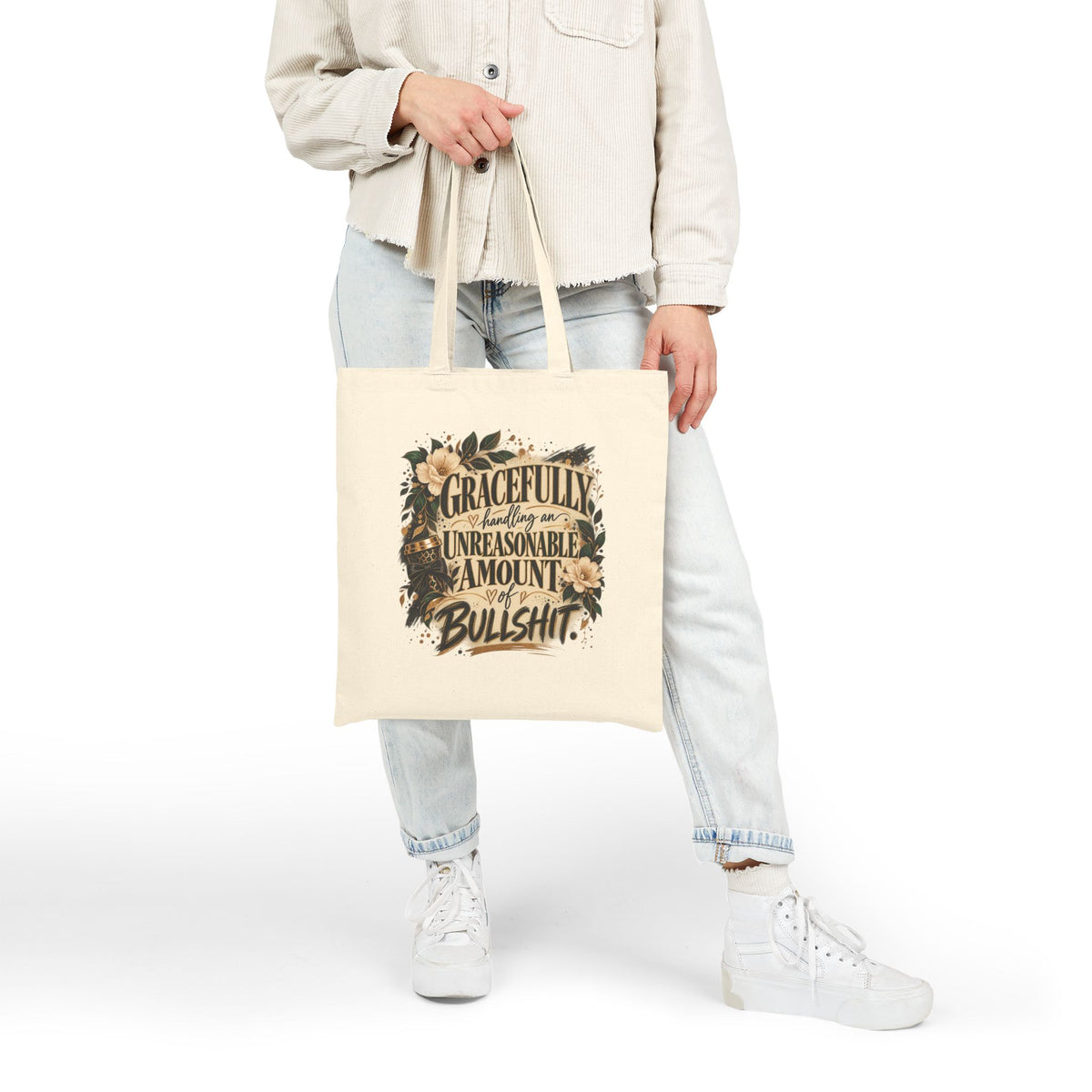 Canvas Tote Bag — "Gracefully Handling An Unreasonable Amount of Bullshit" Floral Reusable Shopper