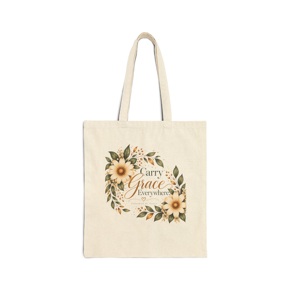 Grace Floral Tote Bag — "Carry Grace Everywhere" Cotton Canvas Tote