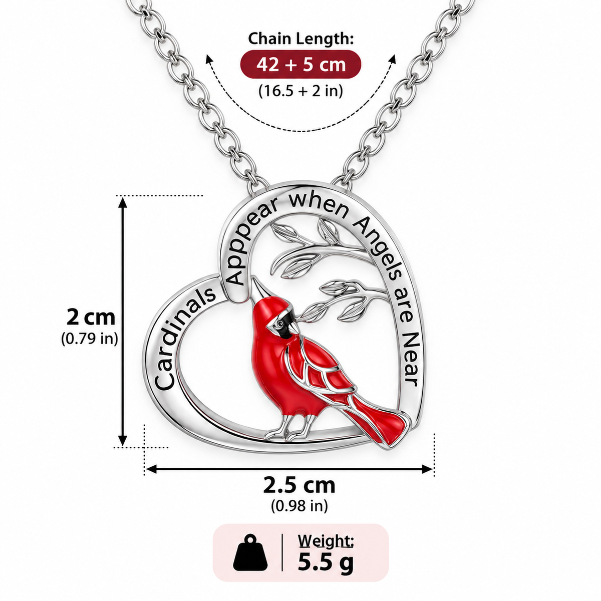 Cardinal Keepsake™ Heart Pendant Necklace ❤️